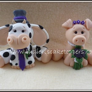 Cow and Pig, cow, owls, Wedding Cake Toppers- animals wedding cake topper - country wedding - polymer clay figurines, Handmade by  Ludicris