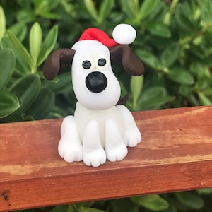 OOAK Christmas Gromit Inspired Polymer Clay Figurine, Glitter white, perfect gift for fans of Wallace & gromit by Ludicris