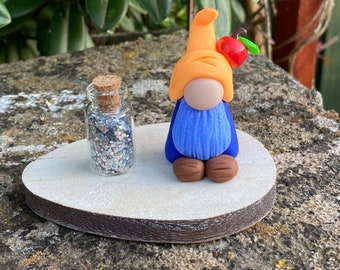 OOAK Girl/ Boy gnome with hat and magic jar, tiny gnome/ Gonk for shelf or table decoration, Shelf sitter cute cheerful gnome