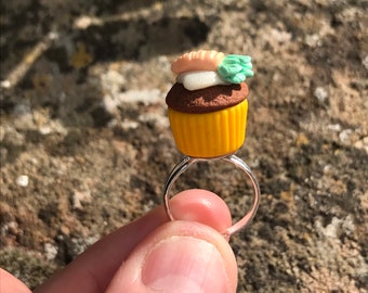 Carrot Cake Cupcake Polymer Clay Adjustable Ring by handmade by Ludicris