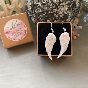 Angel Wing Earrings, Feather Earrings, Bold Statement Earrings, Religious Jewellery, Polymer Clay Earrings by Ludicris