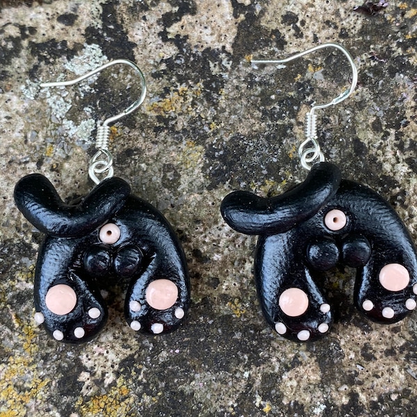 Black Cat Butt, earrings, Necklace, Crazy Cat Lady Gift, Kitten Butt Keychain, By Ludicris