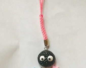 Polymer clay mobile phone charms (Susuwatari) kawaii soot sprite Studio Ghibli