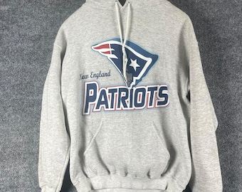 Vintage Logo 7 New England Patriots Hoodie Mens M Gray Slim Fit 90s Football NFL