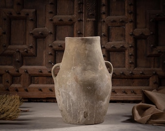 19th Century Turkish Terracotta Amphora, Unglazed Clay Vase with Handles