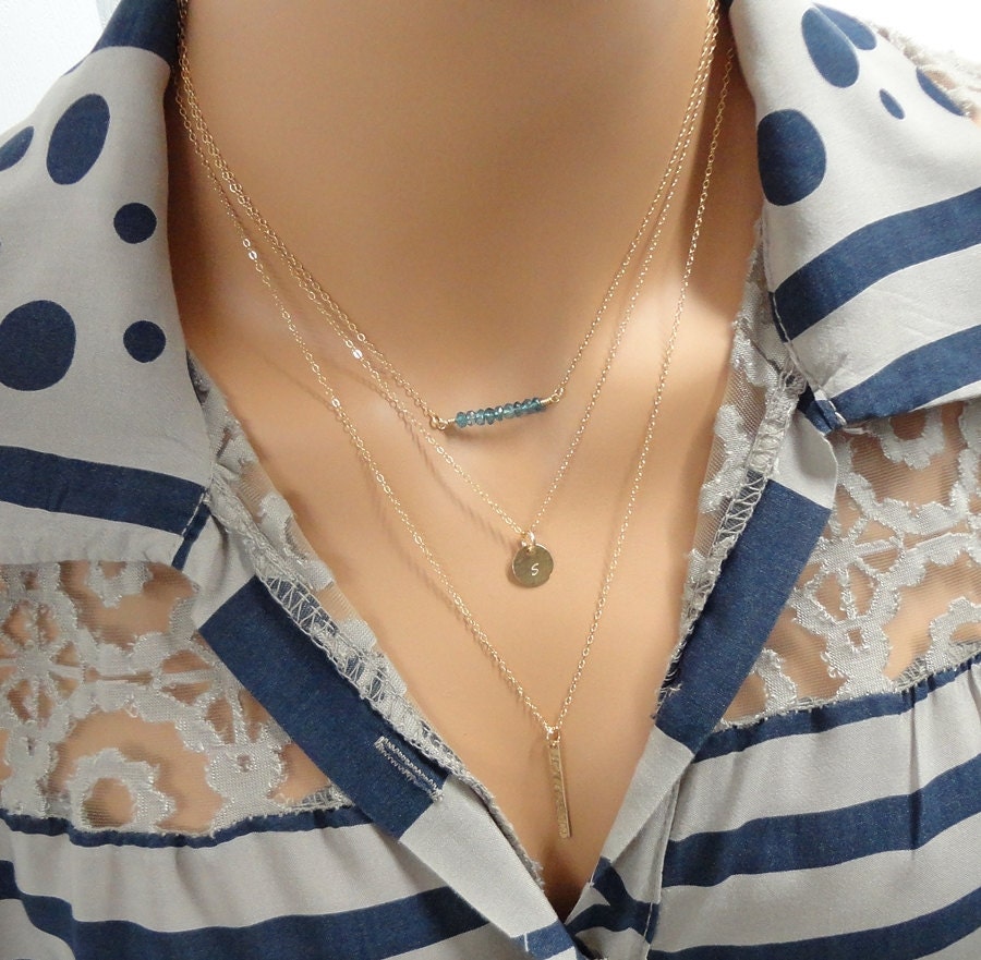 Layered necklace set with Gemstones 14k Gold fill layering Etsy