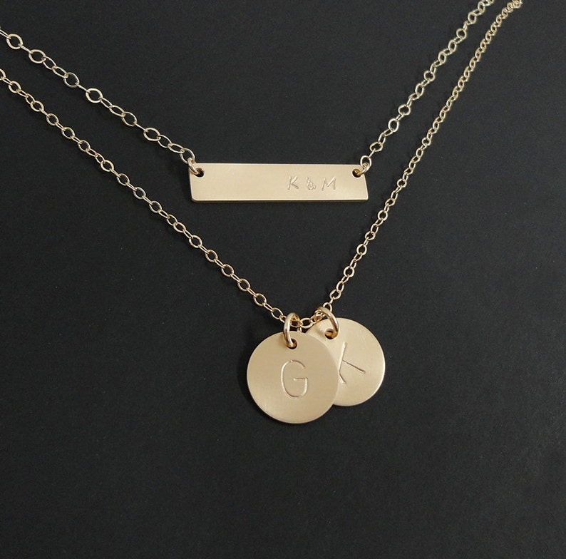 Layered Initial Bar Necklace Double Strand Gold Filled or Etsy