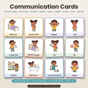 Tarjetas de comunicación para niños, tarjetas de horario visual, tabla de rutina diaria imprimible, tarjetas de sentimientos y necesidades, tablero "Primero, luego", 192 tarjetas
