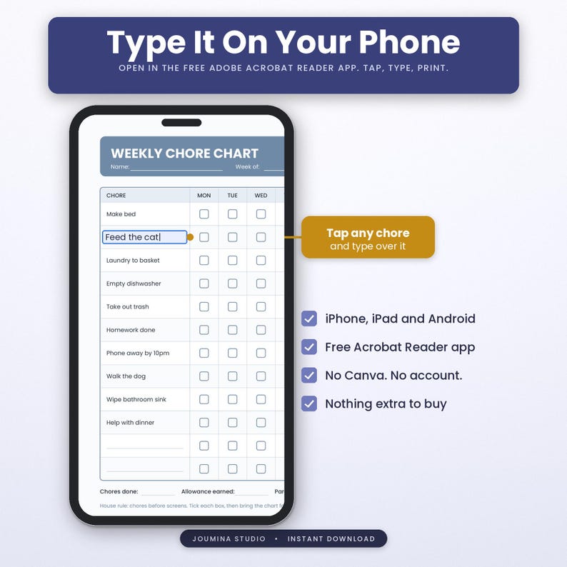 Chore Chart Bundle, 4 Editable Printable Chore Charts for Kids Teens ...