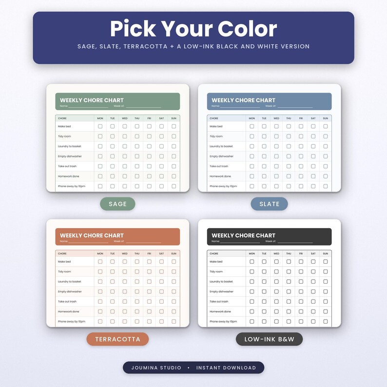 Chore Chart Bundle, 4 Editable Printable Chore Charts for Kids Teens ...
