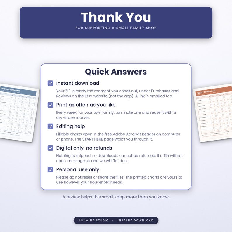 Chore Chart Bundle, 4 Editable Printable Chore Charts for Kids Teens ...