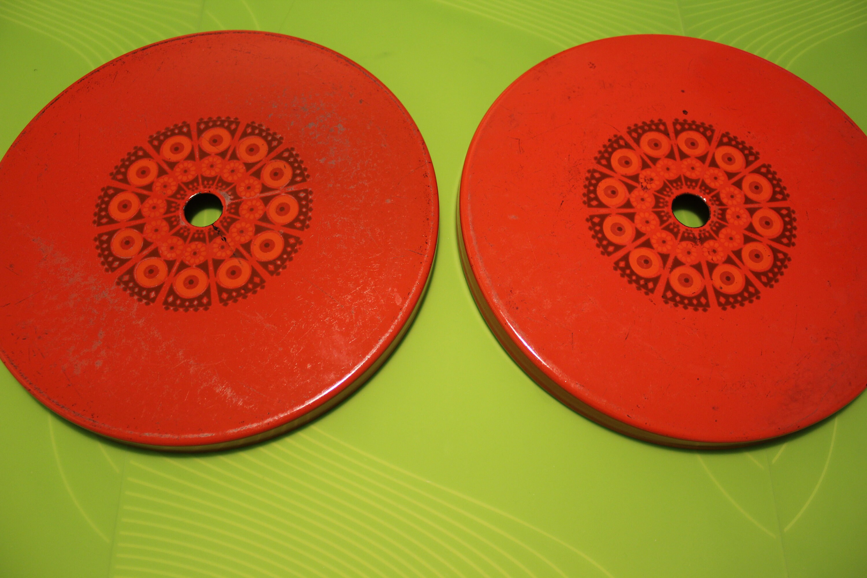 Cool Vintage Enamel Stove Top Covers / Trivets by Finel, Arabia