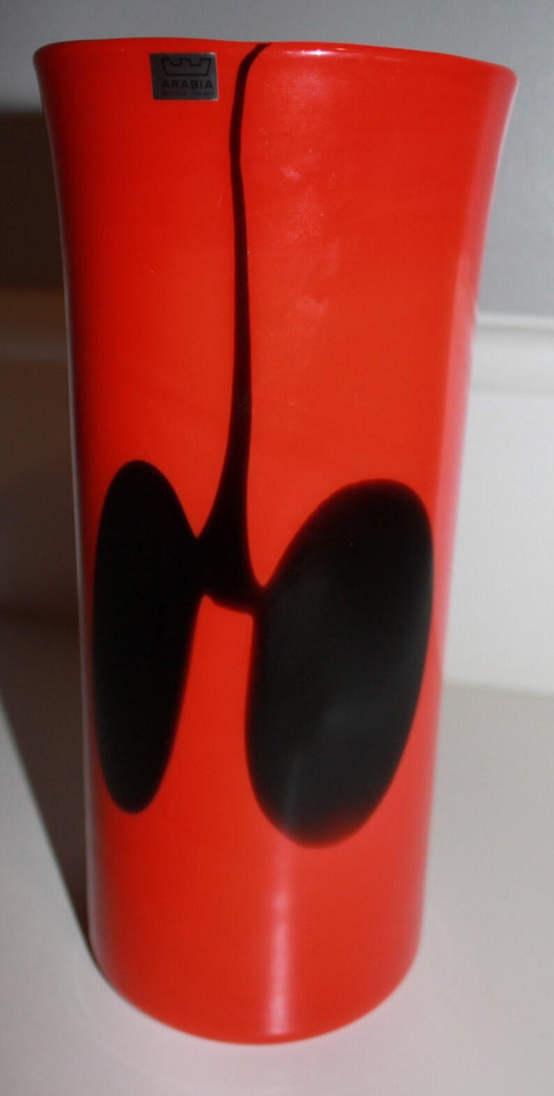 Vintage Beautiful Opaque Red/ Orange Glass Vase With Black Etsy