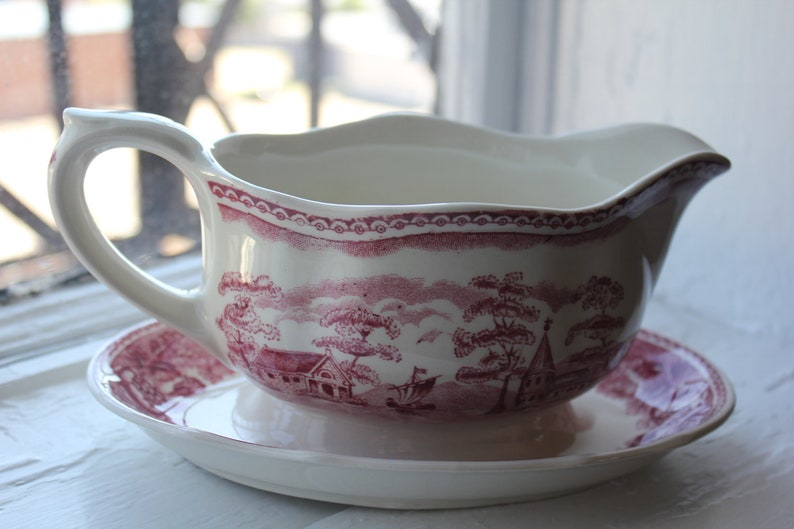 Gravy Boat. Red Scenery Pattern by Arabia Finland Etsy
