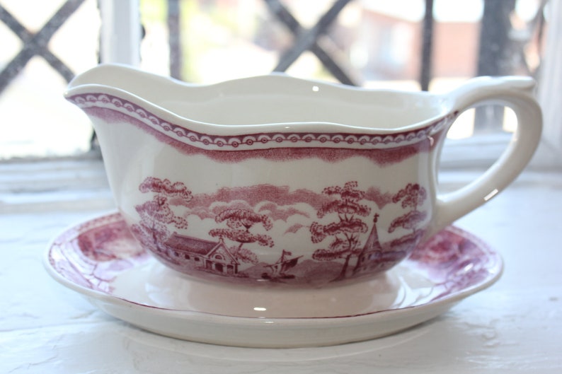 Gravy Boat. Red Scenery Pattern by Arabia Finland Etsy
