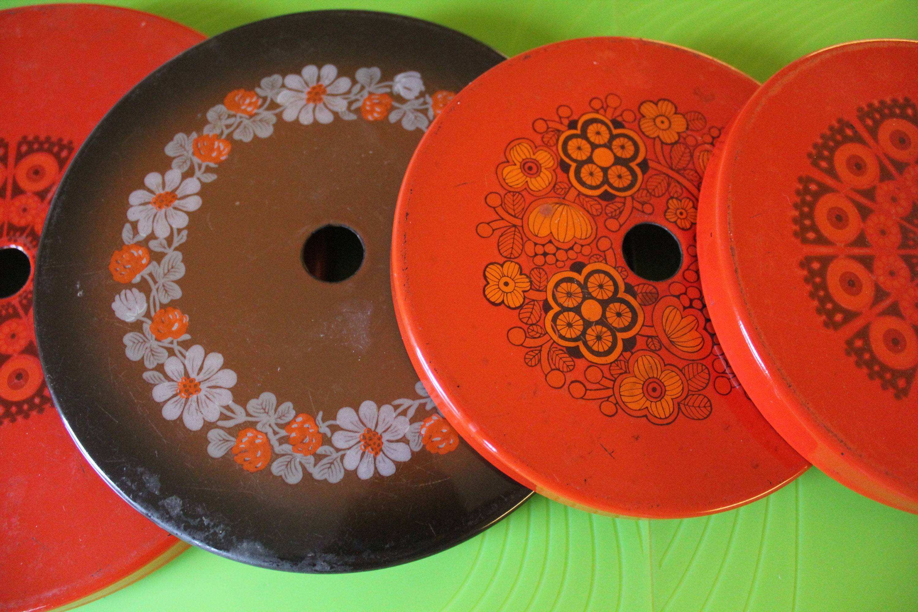 Cool Vintage Enamel Stove Top Covers / Trivets by Finel, Arabia