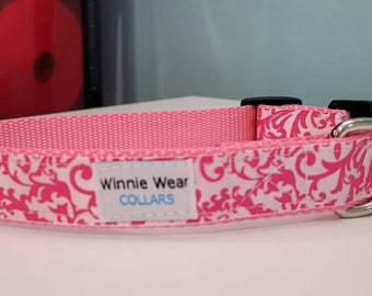 Pink Damask Dog Collar