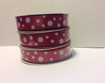 5/8" Red Satin Ribbon with White Glitter Polka Dots