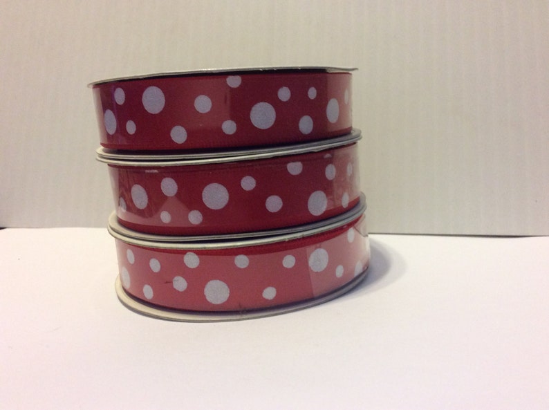 5/8 Red Satin Ribbon with White Glitter Polka Dots image 1