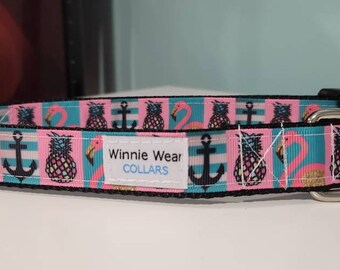 Nautical Pineapple Flamingo Dog & Cat Collar