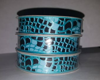 5/8" Turquoise & Black Snakeskin Ribbon