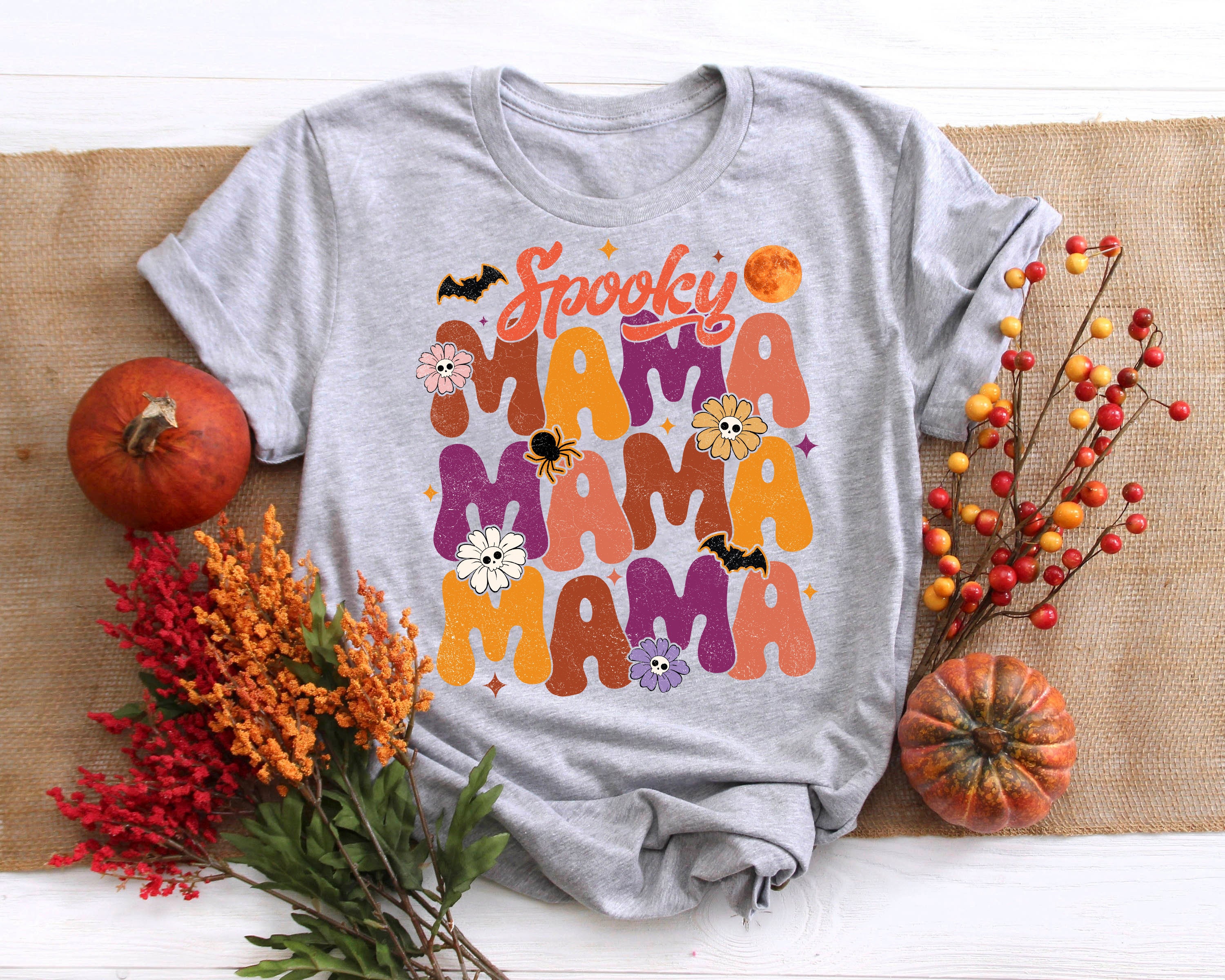 Discover Spooky Mama Shirt, Vintage Mom Halloween Shirt, Autumn Season Shirt, Halloween Mom Shirt, Halloween Shirt, Spooky Shirt, Fall Gift For Mom