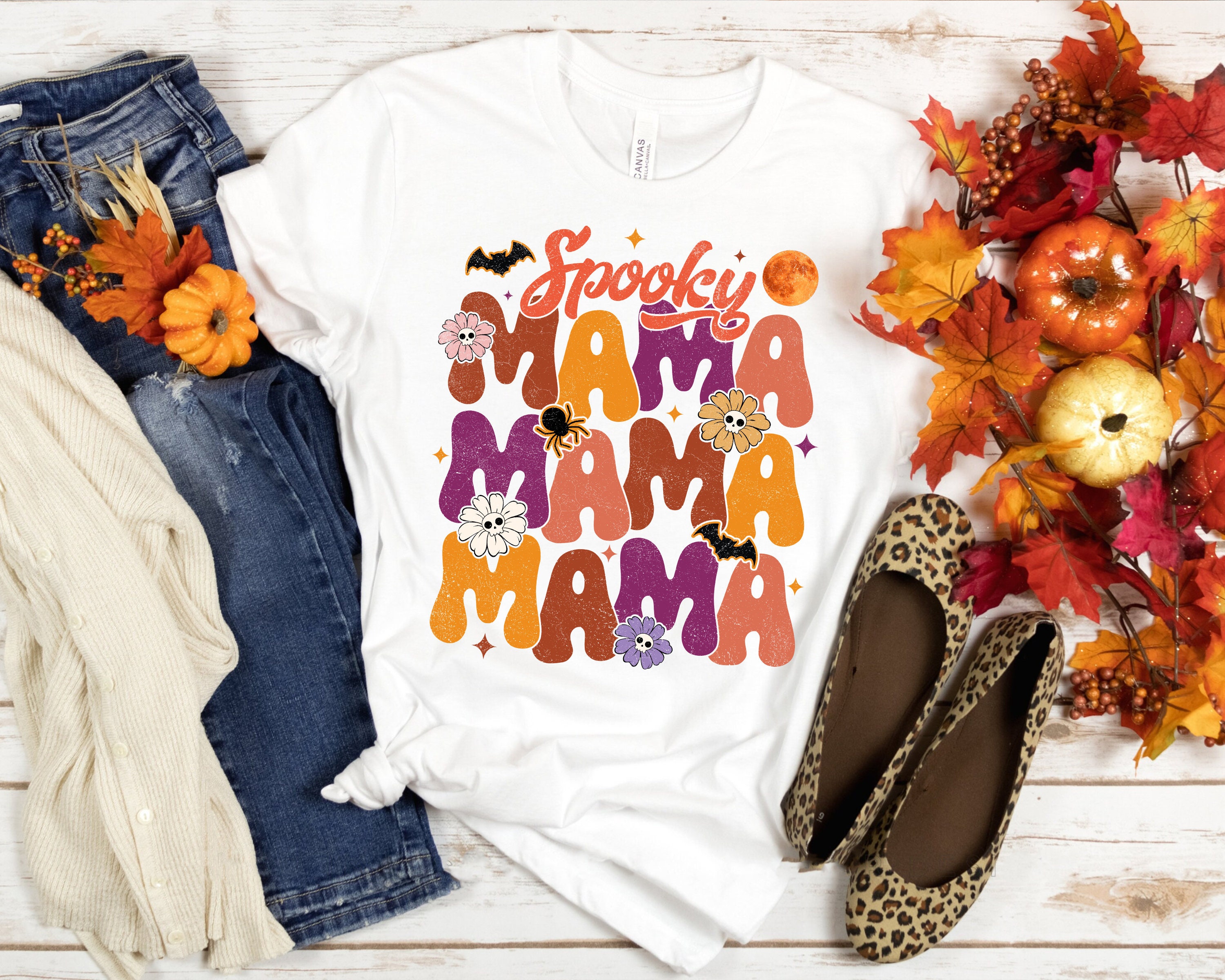 Discover Spooky Mama Shirt, Vintage Mom Halloween Shirt, Autumn Season Shirt, Halloween Mom Shirt, Halloween Shirt, Spooky Shirt, Fall Gift For Mom