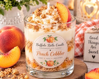 Peach Cobbler Candle, Dessert Scented Candle, Handmade Bakery Candle, Whipped Cream Candle, Sweet Peach Gift, Buffalo Belle Candle