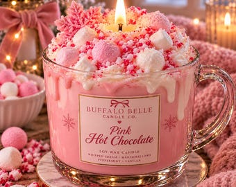 Rosa varm chokladljus, doft av pepparmyntskakao, sojavaxljus för högtider och desserter (handhällt)