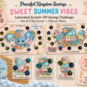 A6 Scratch off Savings Challenges, Summer Vibes, Ice Cream set of  with 3 tinies.