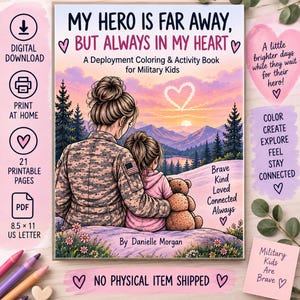 Military Mom & Daughter Deployment Coloring Book, Printable Activity Pages (PDF Download)