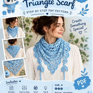 Modèle PDF de foulard triangulaire en dentelle au crochet, foulard au crochet