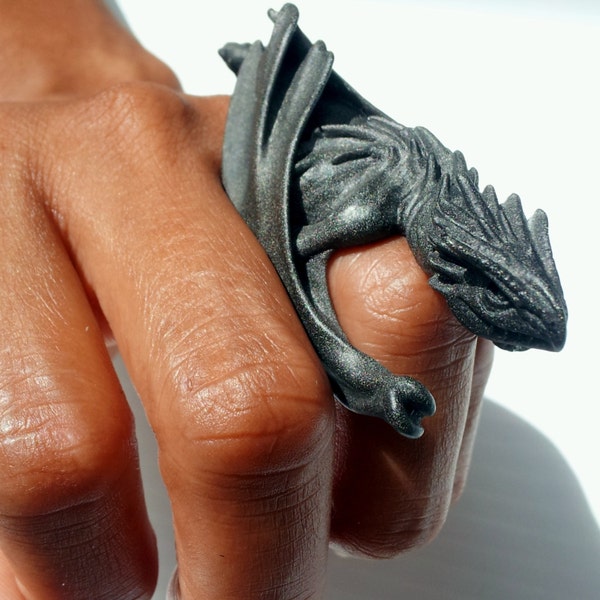 Horned Dragon Ring - Two Claw - Medieval Sculpted Resin Jewelry