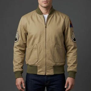 Vintage Style Patched Military Bomber Jacket