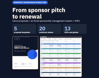 Nonprofit Sponsorship Proposal Bundle Pro Template Canva, Excel & Google Sheets, Sponsor Pitch Deck and Package, Management System for NGO