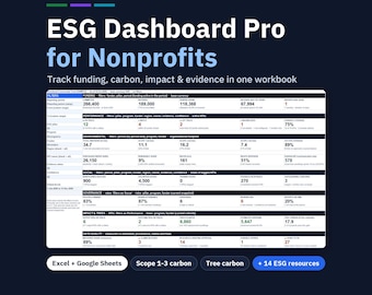 ESG Dashboard Nonprofit Excel and Google Sheets, Carbon Footprint & Sustainability Reporting Toolkit