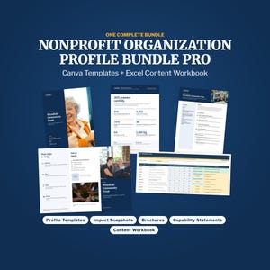 Nonprofit Organization Profile Canva Template Bundle, NGO Brochure, Capability Statement, Impact Fact Sheet & Excel Workbook