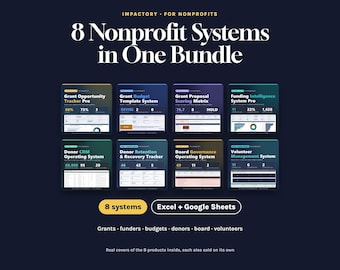 Nonprofit Operations OS Bundle: 8 Excel & Google Sheets Systems | Grant Tracker, Donor CRM, Board Governance, Volunteer Templates