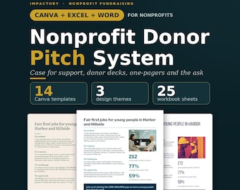 Nonprofit Donor Pitch System, Deck Canva Template + Case for Support, Excel & Google Sheets Donor Ask Planner, Fundraising Presentation