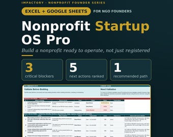 Nonprofit Startup OS Pro | Excel & Google Sheets Readiness Check and 90-Day Launch Planner for NGO Non Profit Founders