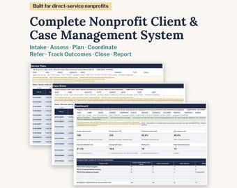 Nonprofit Case Management System, Excel & Google Sheets Client Intake, Referral Tracker, Caseload, Outcomes, Funder Reports for Non Profit