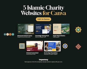 Islamic Charity Canva Website Template Bundle Non Profit, 5 Sites Mosque Masjid, Zakat Fund, Waqf, Muslim Relief NGO, Islamic for Nonprofits