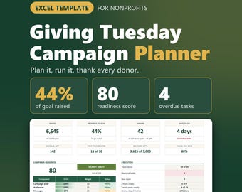 Giving Tuesday Planner Non Profit | Excel and Google Sheets Campaign Checklist & Donation Tracker for Nonprofits