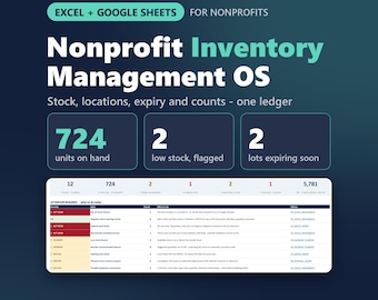 Nonprofit Inventory Management OS Pro | Excel and Google Sheets Inventory Tracker, Stock & Expiry Dashboard for Non Profit NGOs
