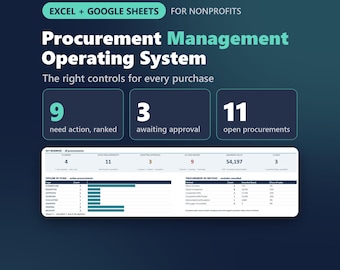 Procurement Management OS Pro Non Profit | Excel and Google Sheets Purchase Request, Bid Comparison & Vendor Tracker for Nonprofits