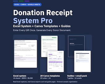 Donation Receipt Template Non Profit Excel Google Sheets, Canva, Year End Giving Statement, Donor Acknowledgment System for Nonprofit Church