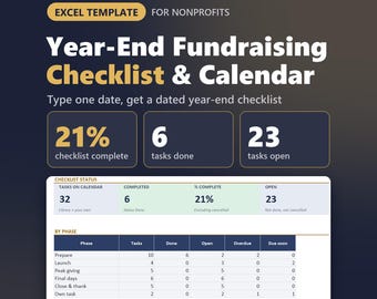 Year End Fundraising Checklist & Calendar Non Profit Excel and Google Sheets | Year-End Appeal Task List for Small Nonprofits
