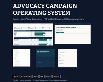 Advocacy Campaign Toolkit Bundle | Nonprofit Campaign Planner, Stakeholder CRM, Volunteer Tracker, Canva Website & Impact Report for NGO