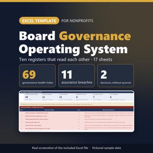 Board Governance System Non Profit | Excel and Google Sheets Skills Matrix, Risk Register, Policy & Meeting Tracker for Nonprofits