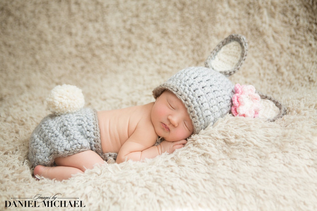 Bonnet Et Housse De Couche Crochet Lapin Doré Bébé Oh La La - Taille XXS, Neuf